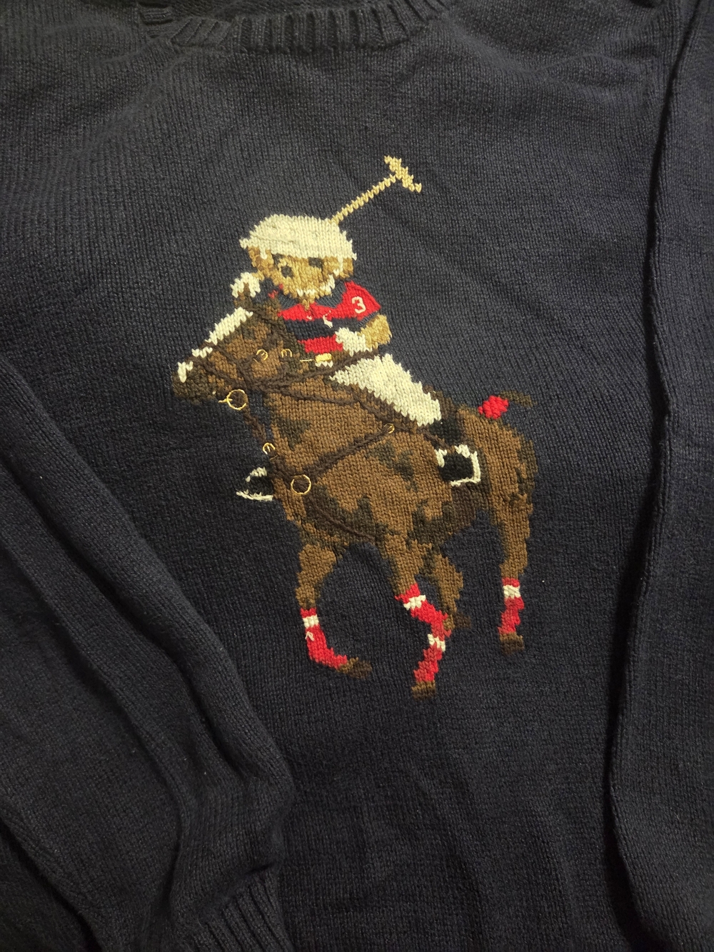 Polo by Ralph Lauren Black Crewneck Sweater with Multicolor Polo Player Motif
